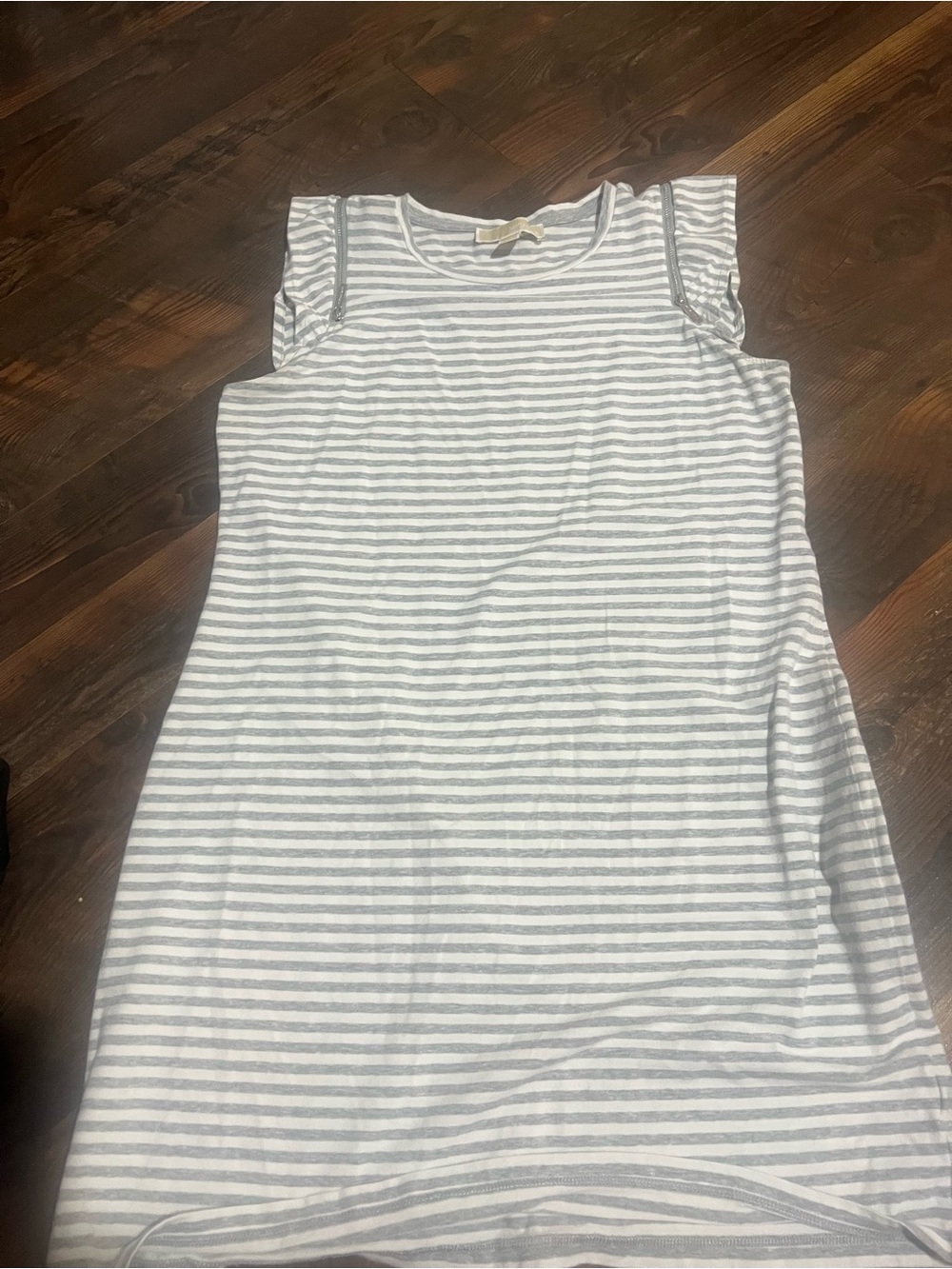 Striped Sleeveless Shift Dress - White & Light Gray